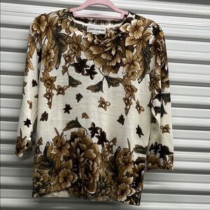Cathy Daniels Women's Floral Blouse - Brown and Cream
